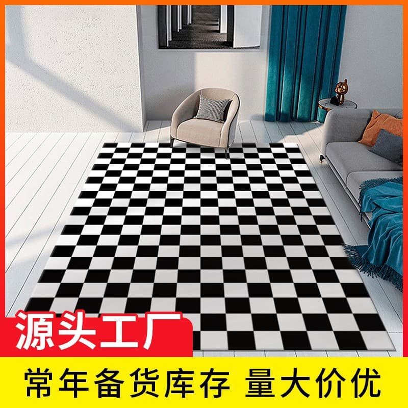 Colorful checkerboard carpet living room simple Moroccan black and white coffee table mat internet celebrity home bedside blanket bay window mat