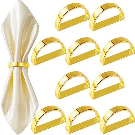 Cross-border zinc alloy semi-circular napkin ring, creative modern minimalist D-shaped napkin buckle, gold polished napkin ring wholesale.
