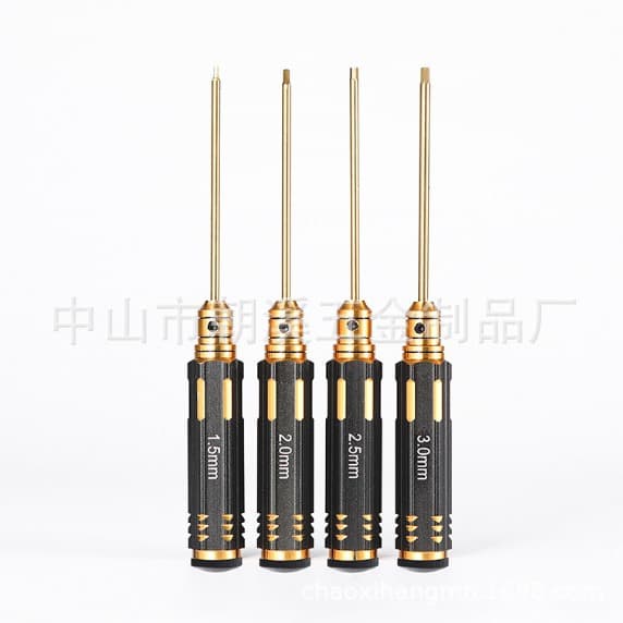 Titanium-Plated 4-Piece Hex Screwdriver Set for RC Airplane, Car, Boat Model High-Speed Steel Hex Wrench Repair Tool