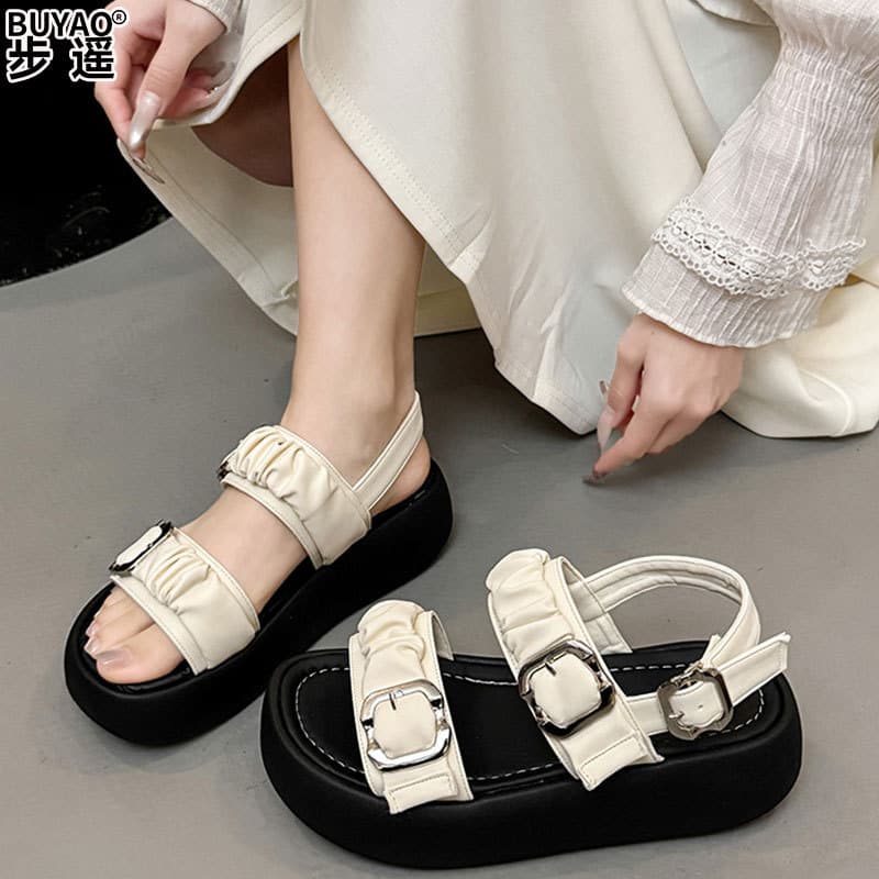 Cowhide Version of Super Soft Thick-Soled Sandals for Women, 2026 New Model for Summer, Comfortable for Outdoor Wear, Pairs with Skirts, Roman Beach Shoes