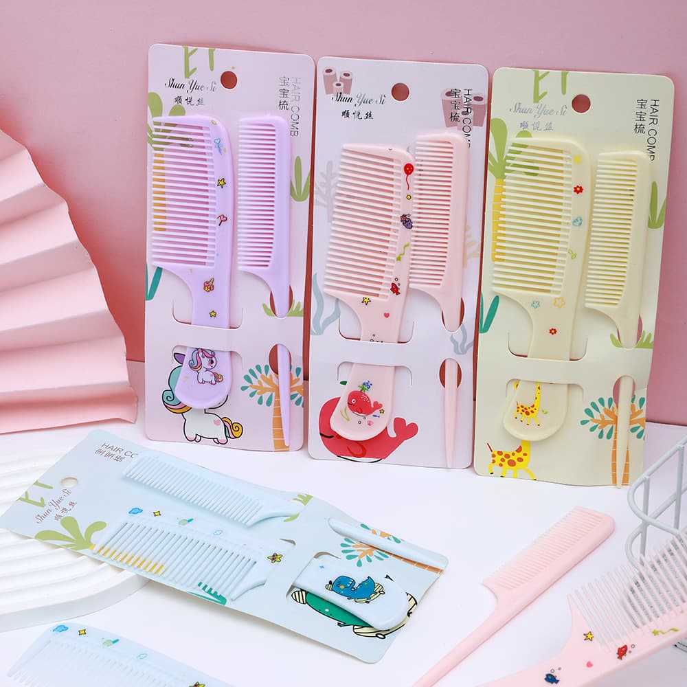 Children's comb cartoon animal baby girl student 1-13 years old hairdressing comb fine tooth pointed tail 2 comb set