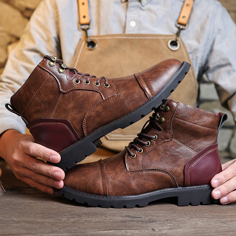 Amazon cross-border new men's Martin boots, autumn retro British style leather boots, fashionable high-top workwear style boots