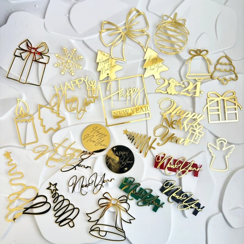 Copyright Cross-border Ins-style Christmas New Year Baking Cake Decoration Label Dragon Year Cake Side Acrylic Decoration