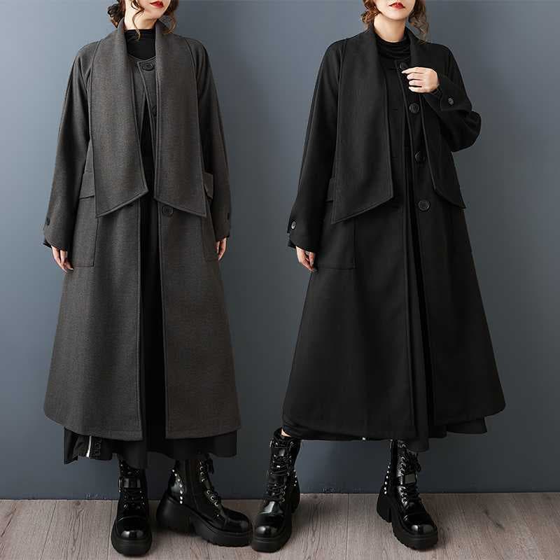Real-shot artistic casual mid-length trench coat, autumn/winter wear, Korean-style new loose elegant popular wool coat