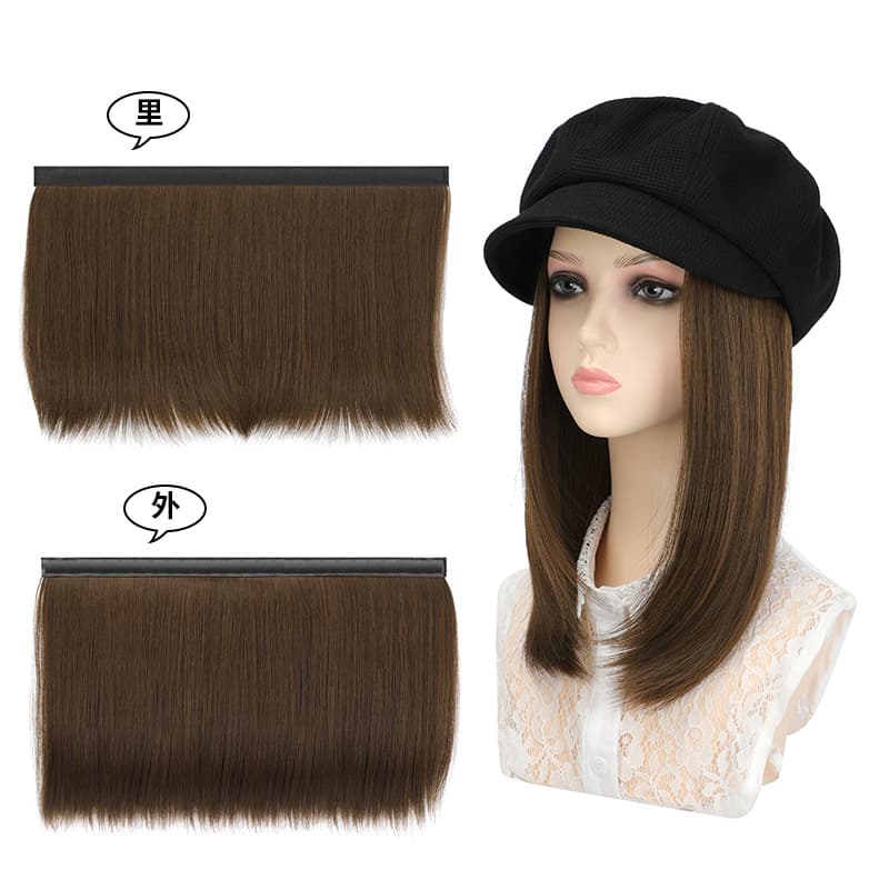 Women's Medium-Length Straight Wig with Hat, Collarbone-Length Wig Cap, Magic Tape Wig Piece, Wholesale