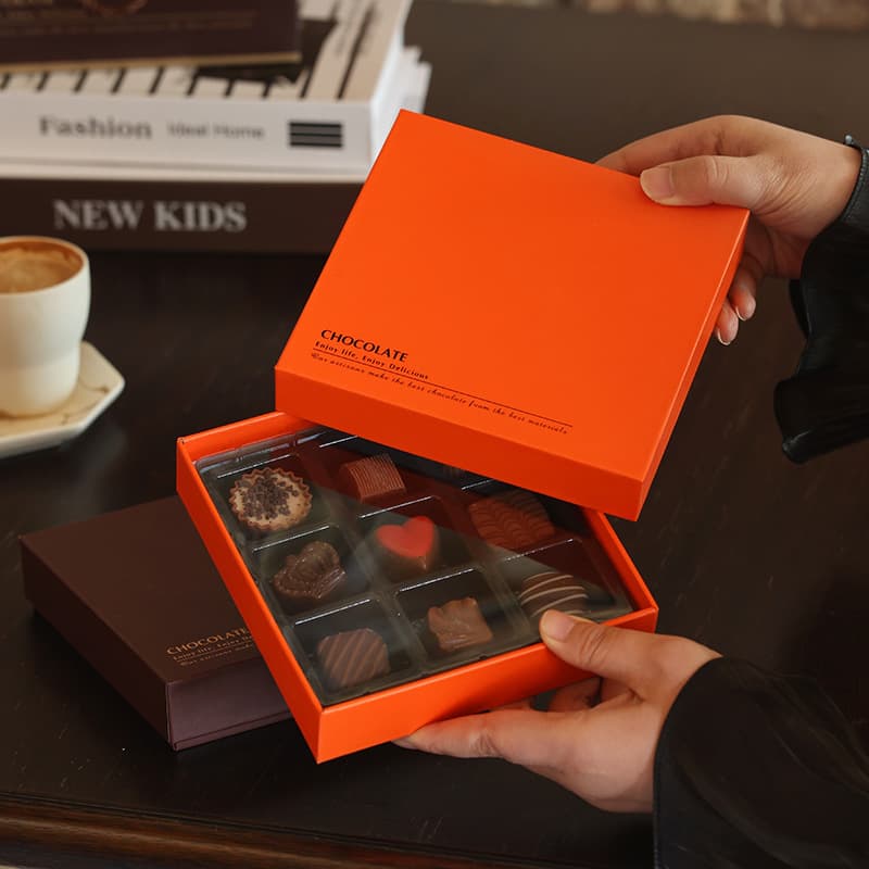 Valentine's Day Raw Chocolate Gift Box for 9 Truffles, Premium Rigid Box, Handmade No-Fold Empty Box
