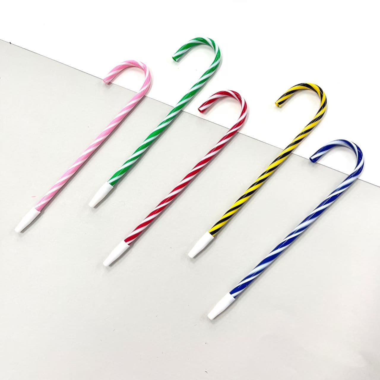 Colorful curved cartoon gift pens, Christmas candy stripe ballpoint pens, creative PET eco-friendly candy cane pens