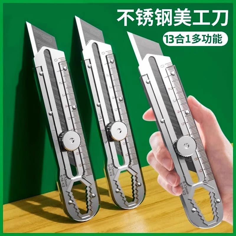 Multifunctional Stainless Steel Utility Knife, Heavy Duty Thick Wallpaper Knife, All-Steel Frame, Durable Blades