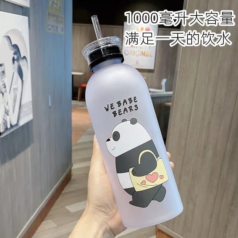 1L Large Capacity Water Cup with Straw, Cartoon Cute Plastic Cup for Men and Women, Students, Summer Outdoor Portable