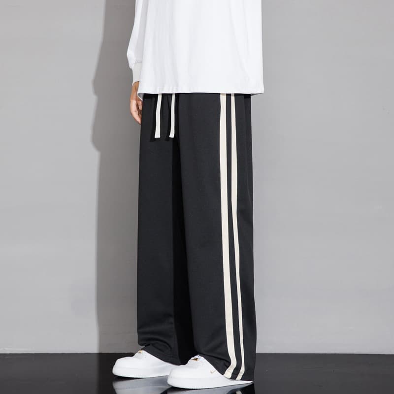 Custom Straight Leg Casual Pants Men Spring Autumn New Hong Kong Style Sweatpants Loose Heavyweight Thin Striped Joggers Trendy