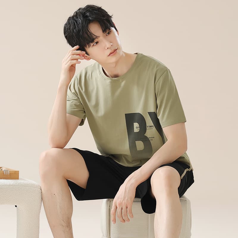 Summer Pajamas for Men Pure Cotton Thin Short Sleeve Shorts Casual Wearable Outdoors Youth Men's Home Suit Summer