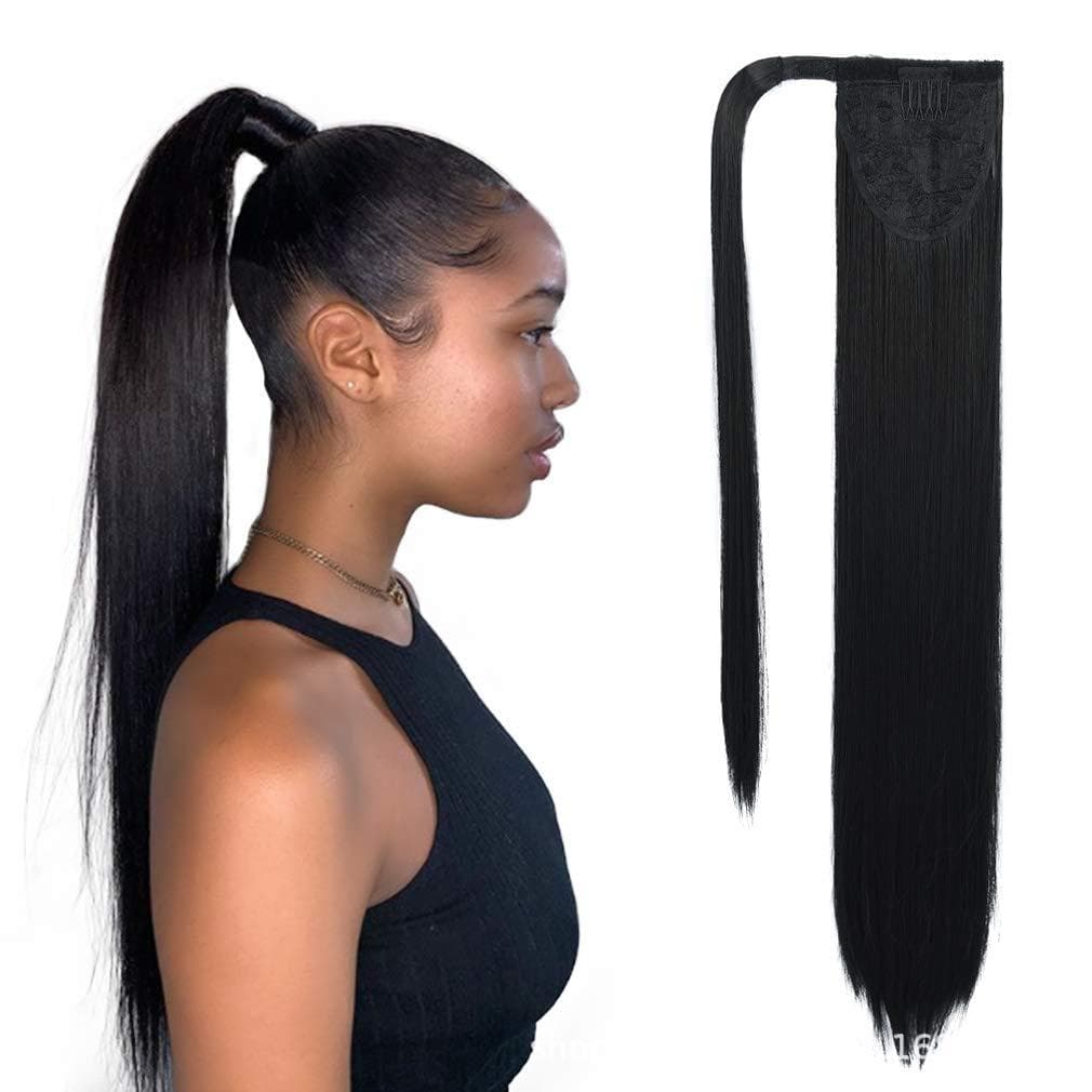 Export Hair Ponytail Magic Sticky Matte Silk Long Straight Ponytail Invisible Sticky Wrap Ponytail In Stock