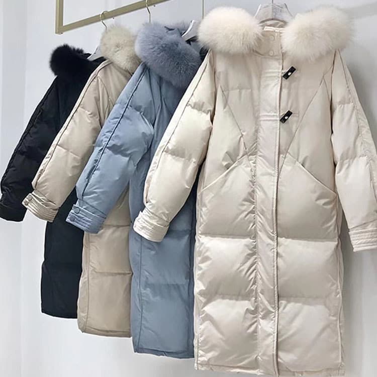 2024 Winter New White Duck Down Jacket Women Long Over-Knee Puffer Coat Korean Style Outerwear Brand Wholesale Source