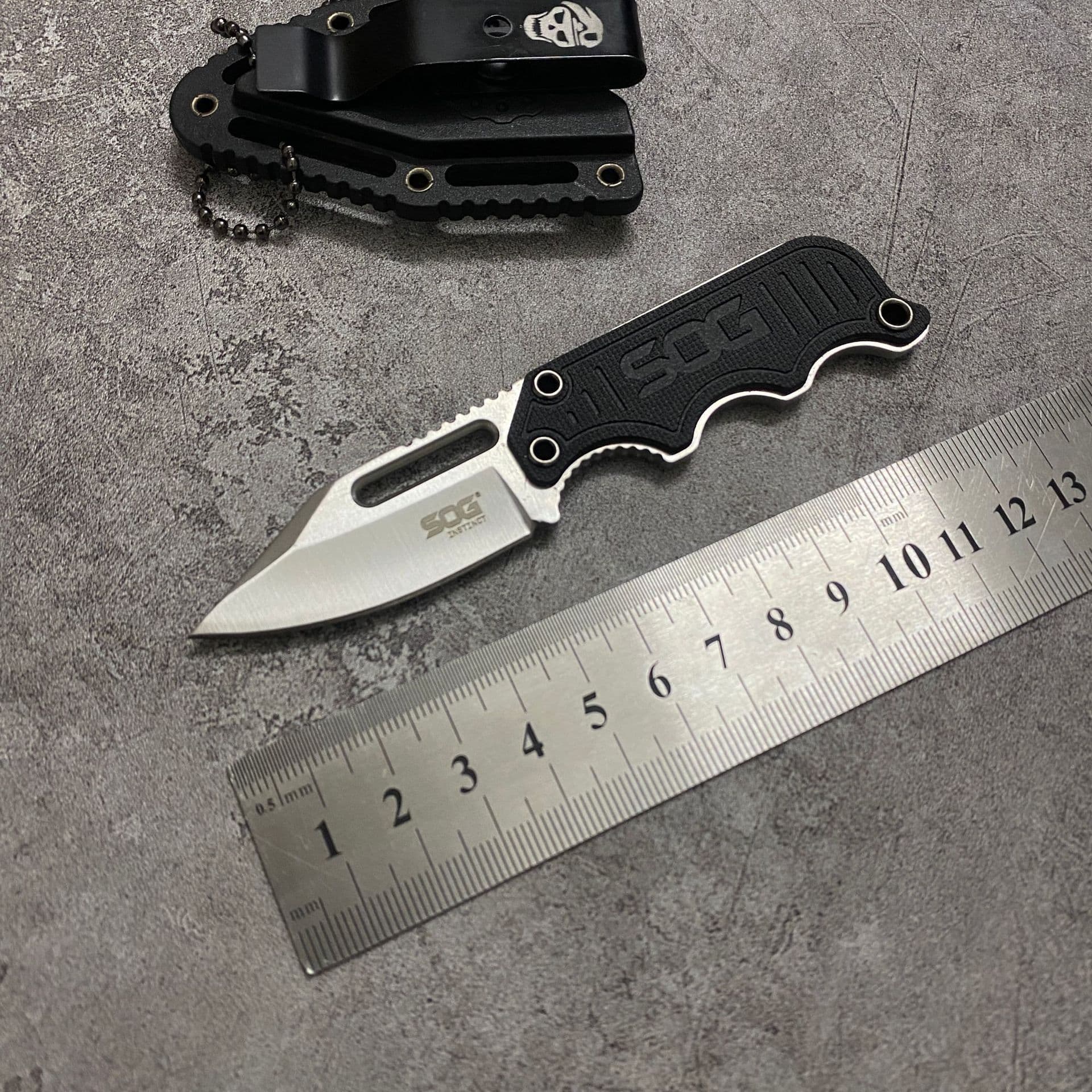 Outdoor knife, mini self-defense small straight knife, EDC portable camping necklace knife, SOG Sauger small saber knife
