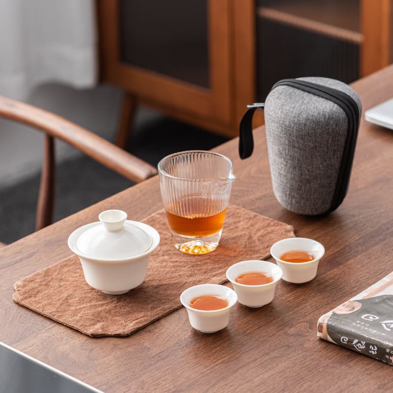Mutton Fat Jade Porcelain High-End Outdoor Travel Tea Set Wholesale Fast Brew Cup One Pot Two/Three Cups Portable Ceramic Gift