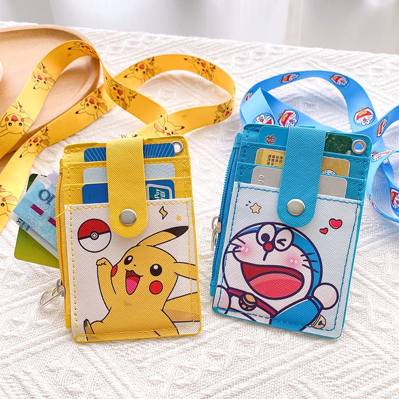Cartoon Student Card Holder Lanyard Meal Card Bus Card Case Neck Strap Multi-Slot School Badge Card Holder