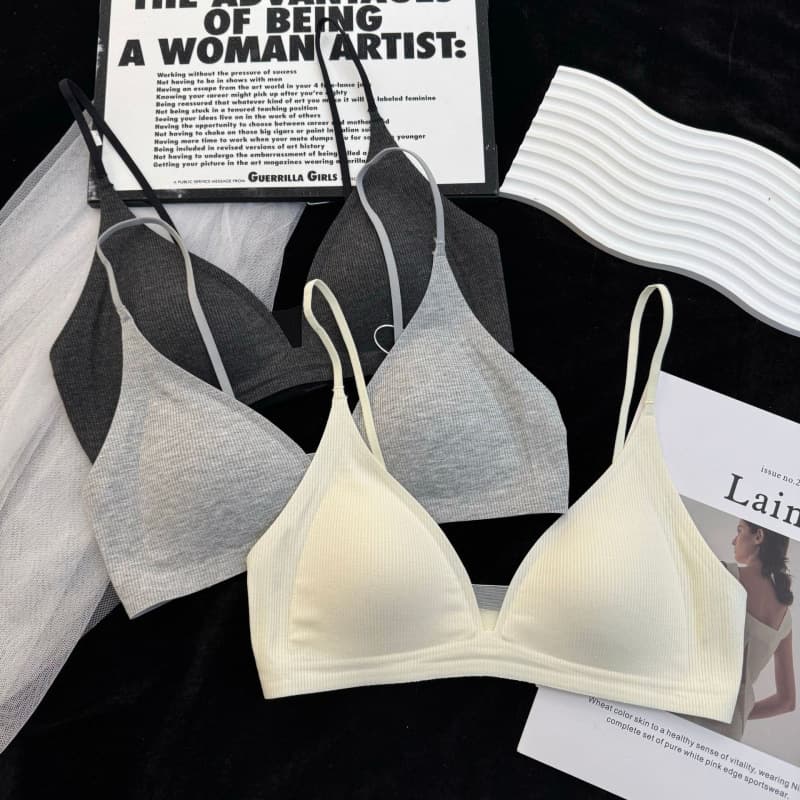 French Deep V Triangle Cup Underwear for Women Wire-Free 2025 Hot Style Backless Seamless Gather Summer Thin Bra