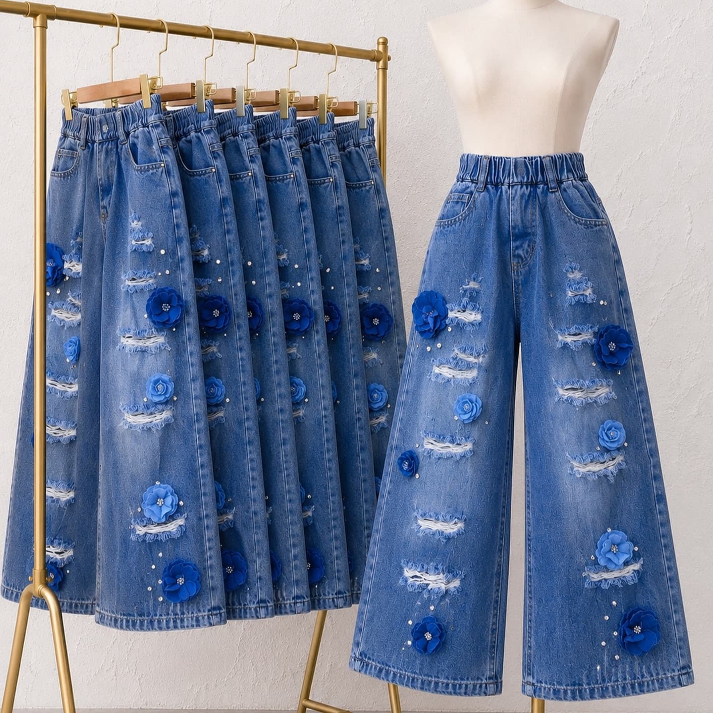 Girls Jeans New Style Kids Denim Wide-Leg Straight Pants In Stock Wholesale Kids Wear