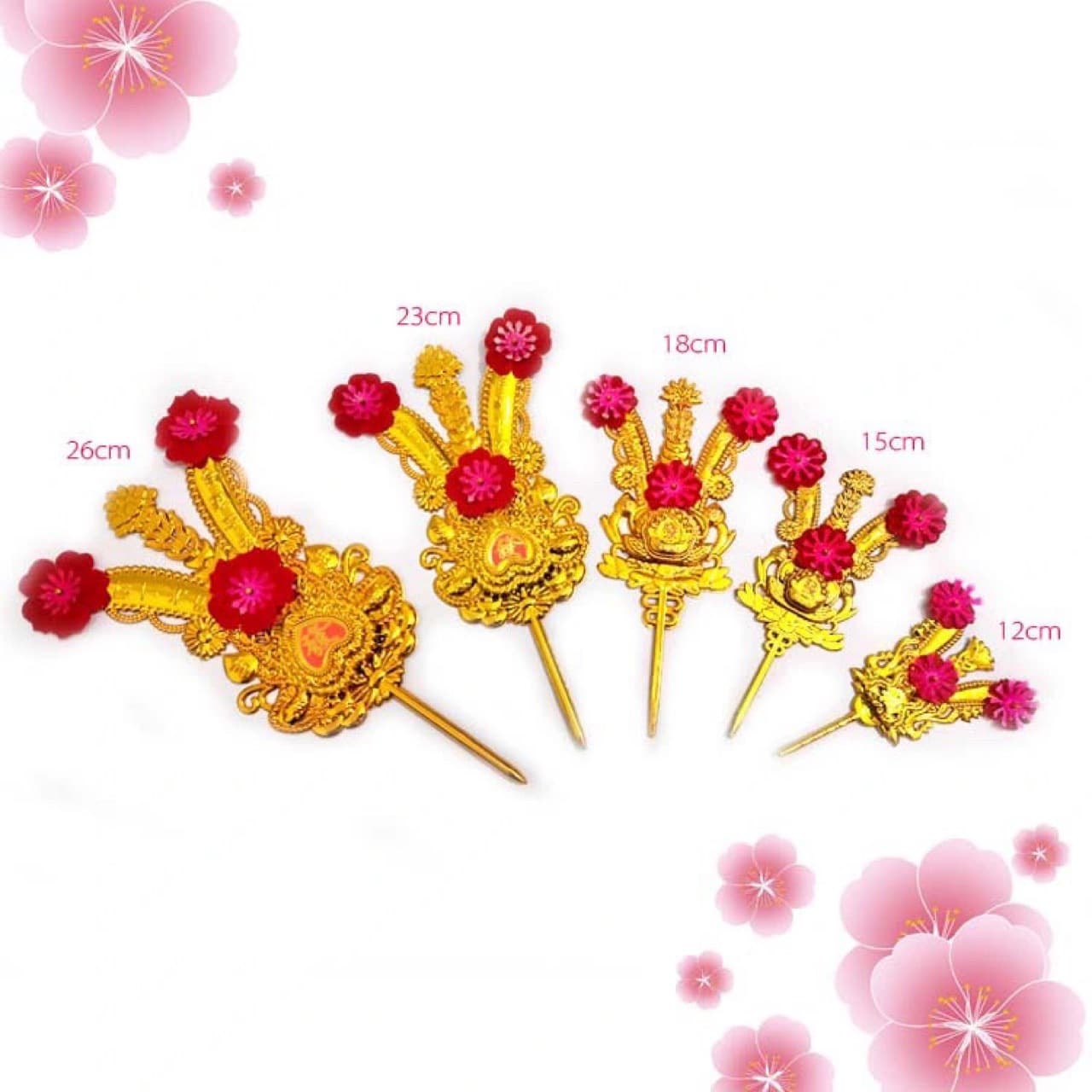 Chaozhou-Style Golden Flowers and Small Home Incense Burners with Red Silk for Decoration