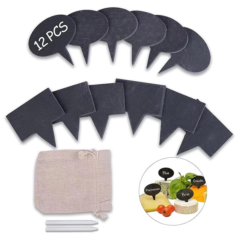 Black Natural Slate Cheese Board Tags - Square and Oval Slate Cheese Labels, Cheese Signs, Cake Insert Cards