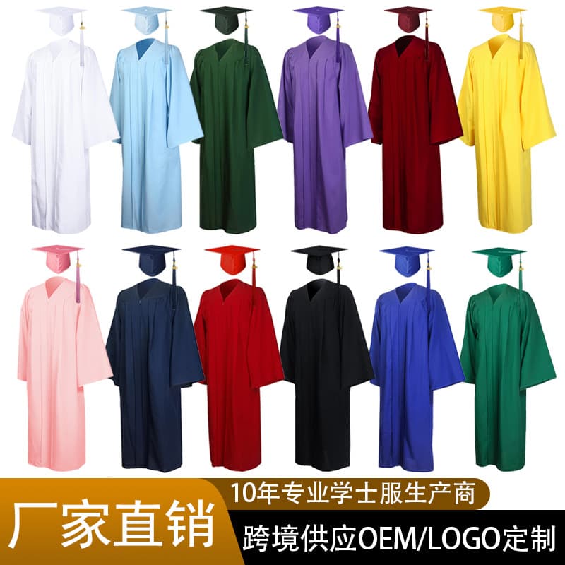2025 Cross-border European and American Graduation Bachelor's Gown Sets, High School and University Adult Attire, Master's and Doctoral Degree Gowns Wholesale