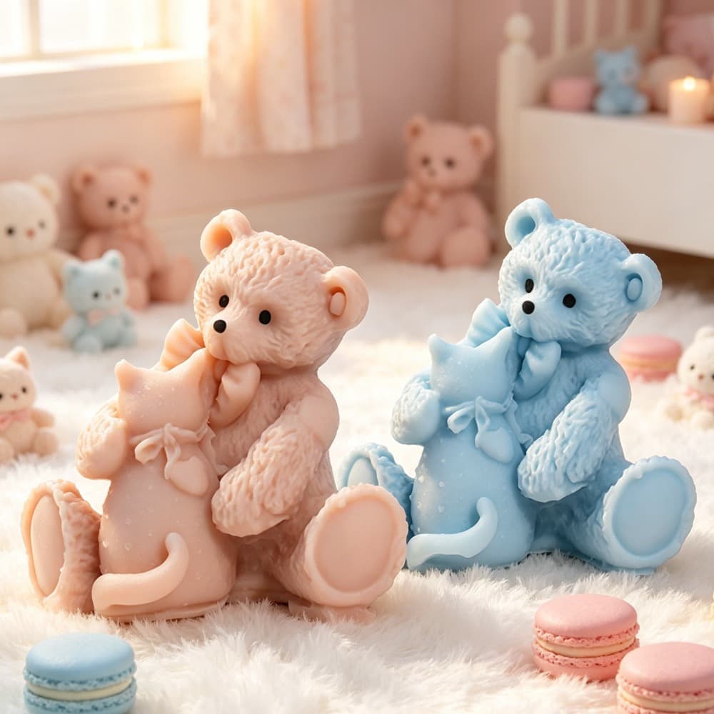 DIY kitten and bear three-dimensional silicone mold DIY scented candle plaster resin ornament hand-casting mold