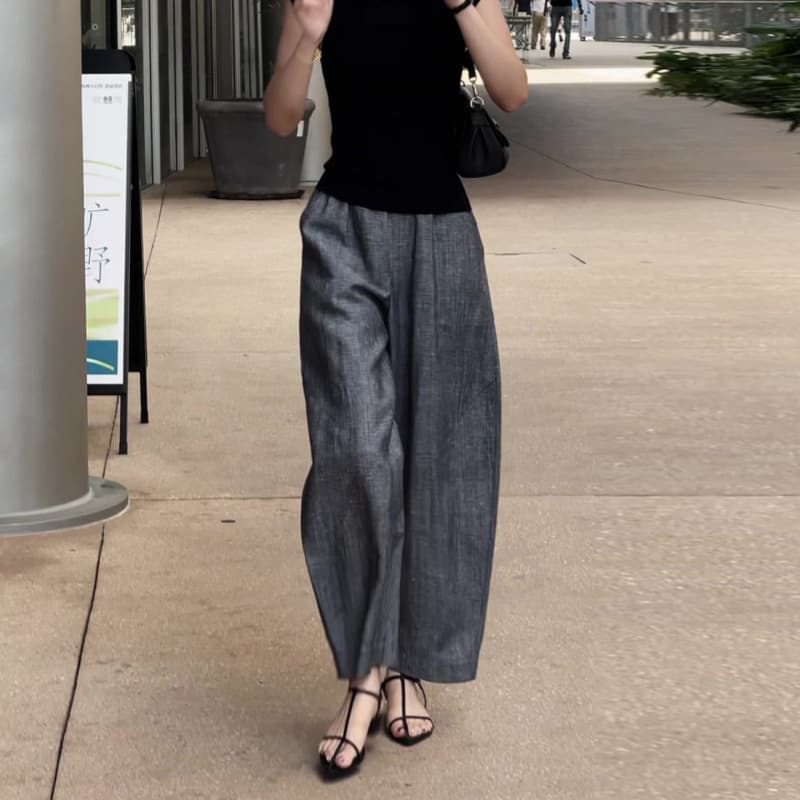 High-end gray casual pants for women, new summer style, large size women's pants, lazy, loose, straight scimitar wide leg pants for small people