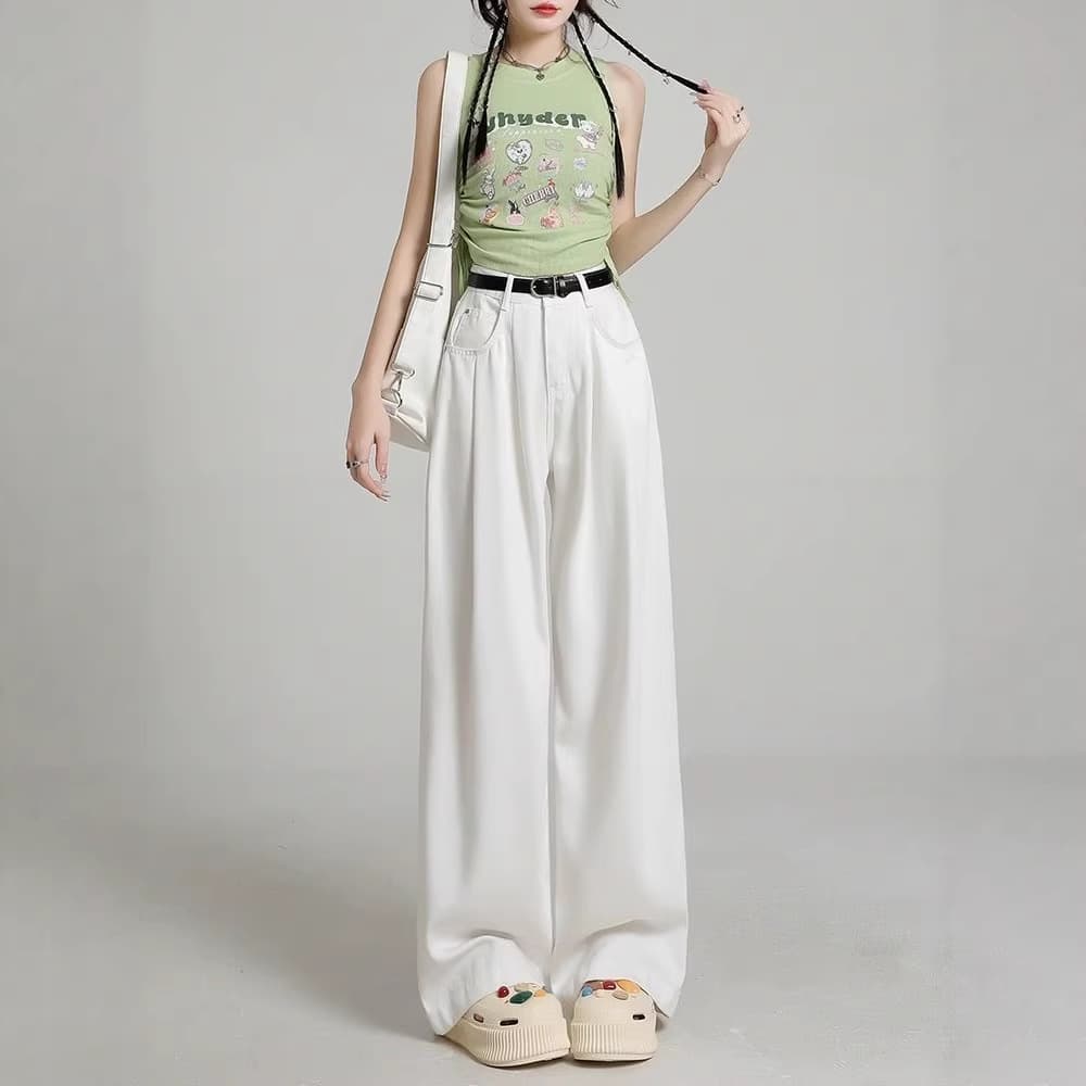 White wide-leg jeans for women 2026 spring and summer new high-waisted loose straight straight-leg drapey floor-length pants for tall people