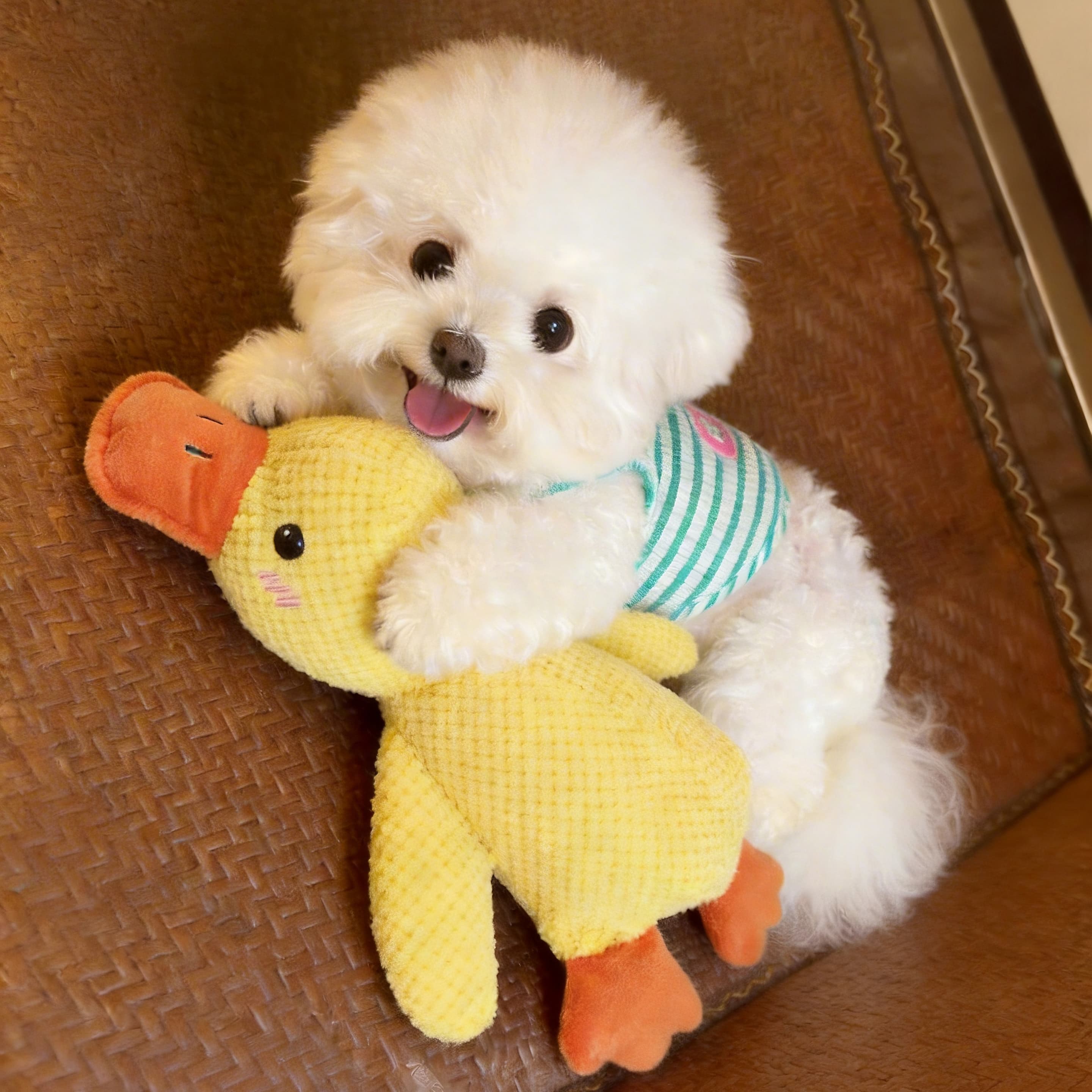 Dog Toy Squeaky Plush Yellow Duck for Small, Medium, and Large Dogs, Teething and Chew Resistant Pet Supplies, Self-Entertainment Boredom Buster