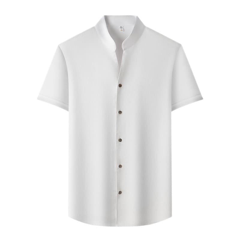 New Chinese Style 100% Linen Stand Collar Short Sleeve Shirt for Men 2026 Summer New Breathable Simple Casual Men's Shirt