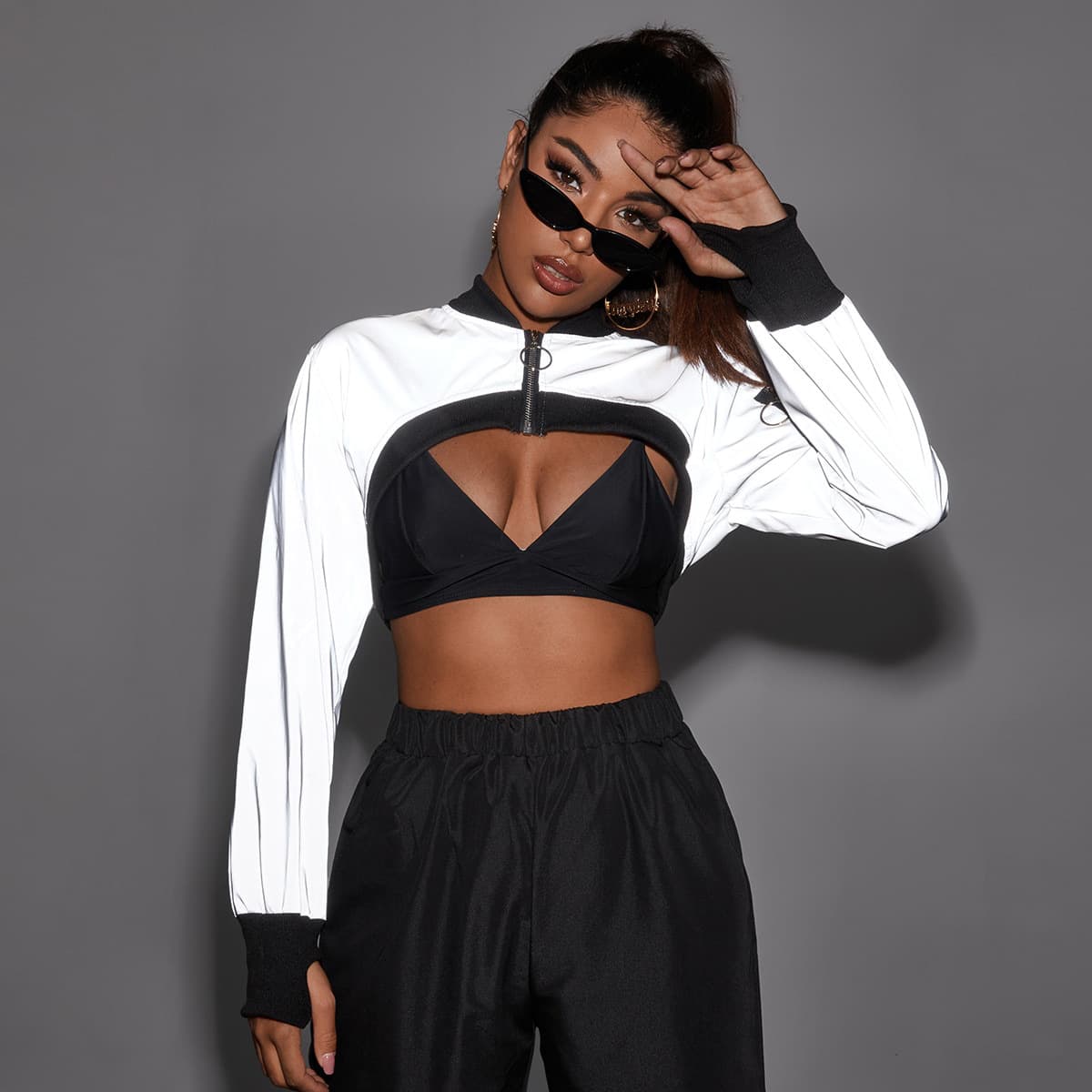 Cross-border New Women's Clothing AliExpress European and American ins Street Style Reflective Fashion Trend Ultra-short Jacket Coat Women