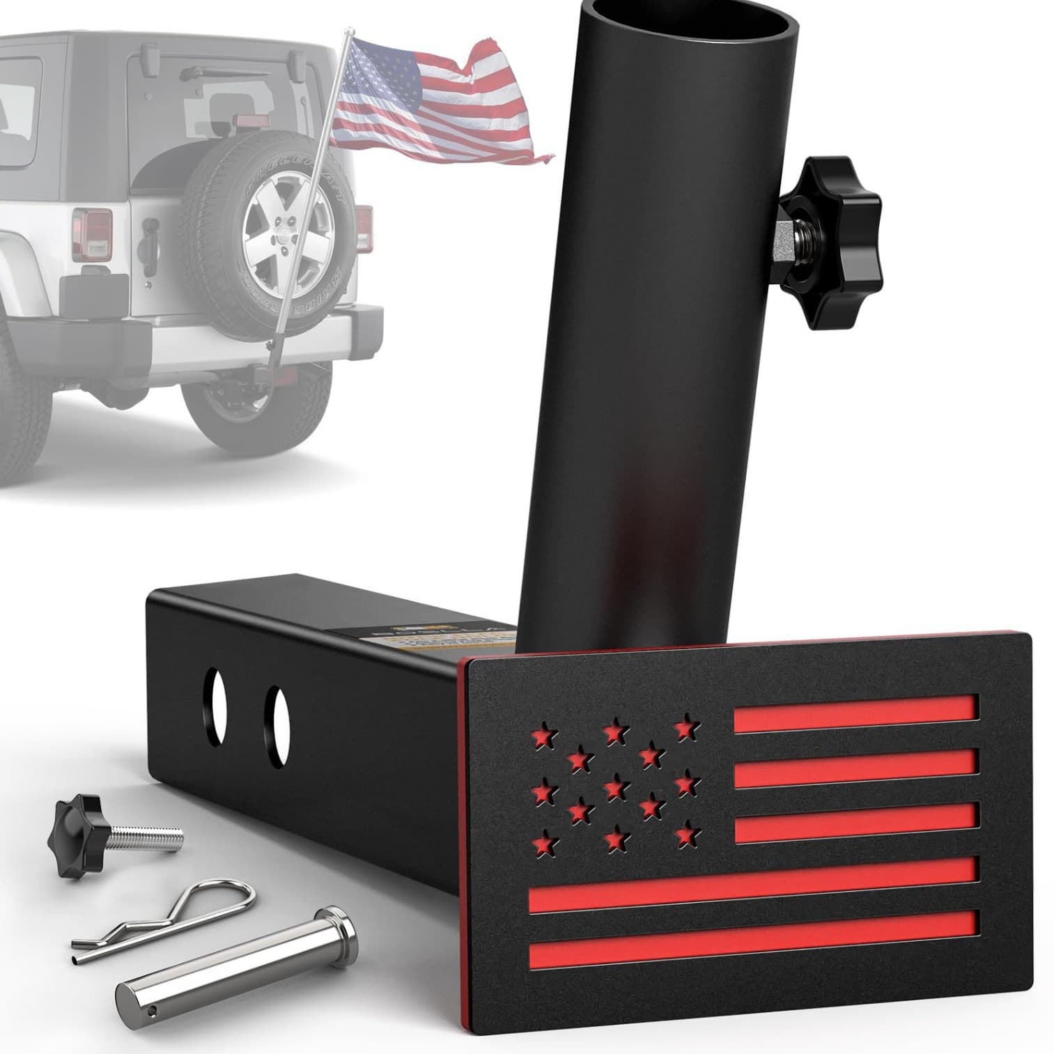 Trailer Flagpole Holder, Universal Trailer Flagpole Holder, Fits Standard 2 Inch Trailer Hitch