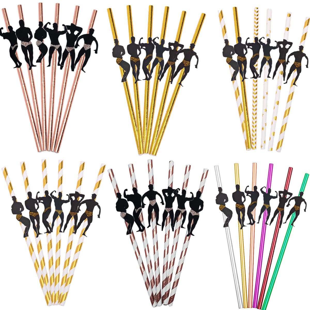 Cross-Border In-Stock Muscle Man Black Man Sports Disposable Creative Paper Straws Bachelor Party Funny Macho Decoration