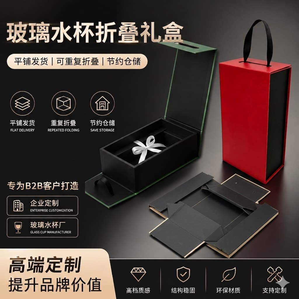 Folding Gift Box Glass Water Cup Packaging Box with Inner Lining Magnetic Flip Lid Hard Box Business Manufacturer Wholesale Magnetic Flip Lid