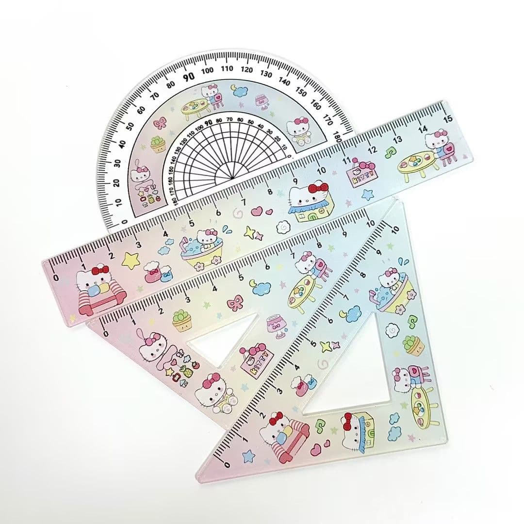 New blue and pink gradient KT cat set ruler student measurement stationery triangle ruler protractor set student wave starts school