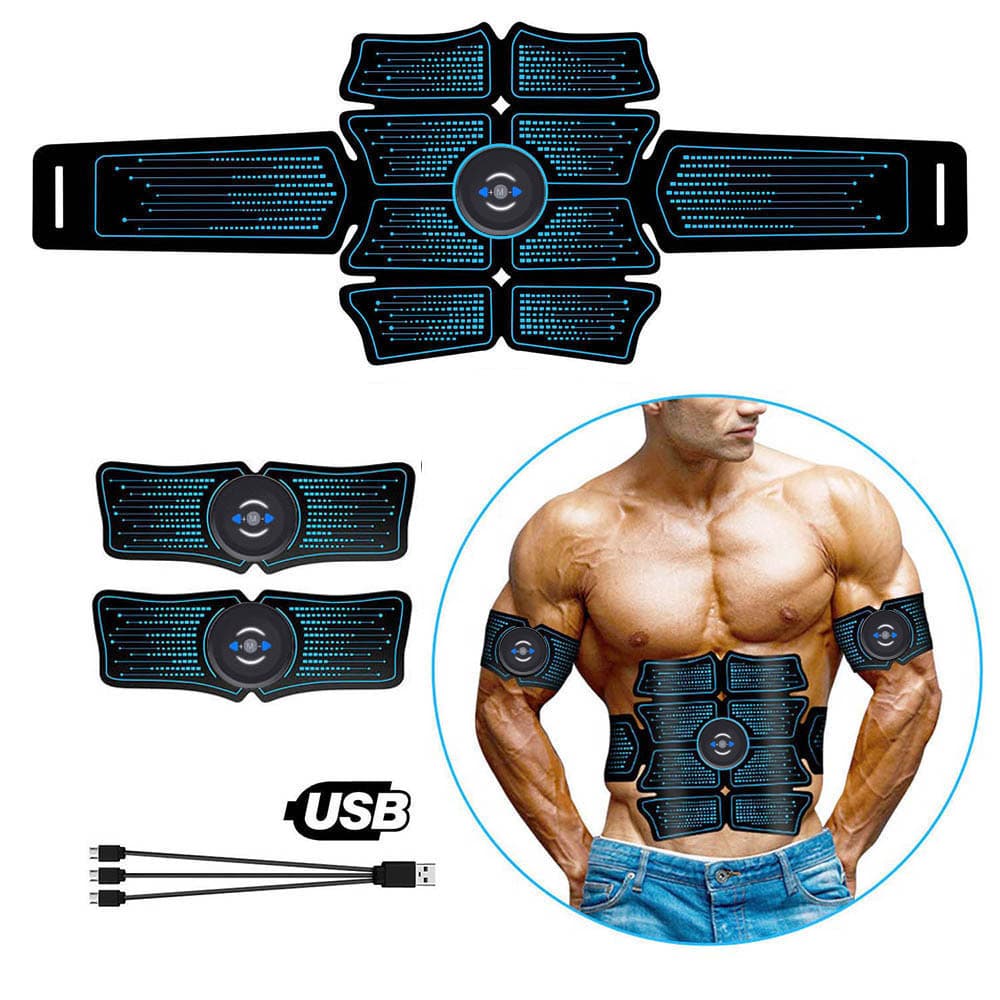 EMS Hydrogel Abdominal Muscle Stimulator 3-Piece Set, Belly Massager, TENS Multi-Function Lazy Muscle Trainer for Abs