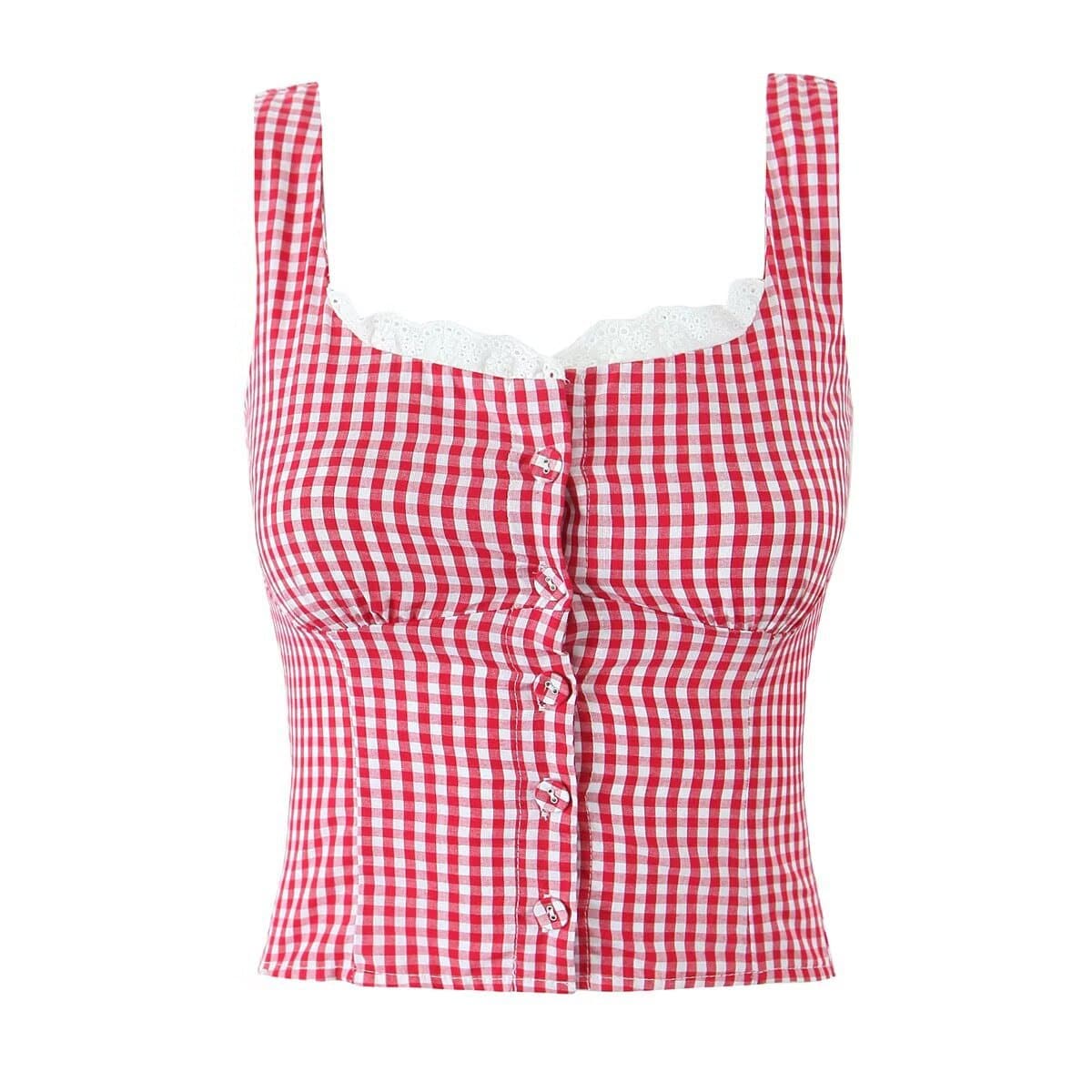 1380-24 Winter New Arrival European and American Style Lace Trim Pure Sweet Plaid Contrast Single-Breasted Slim Fit Vest