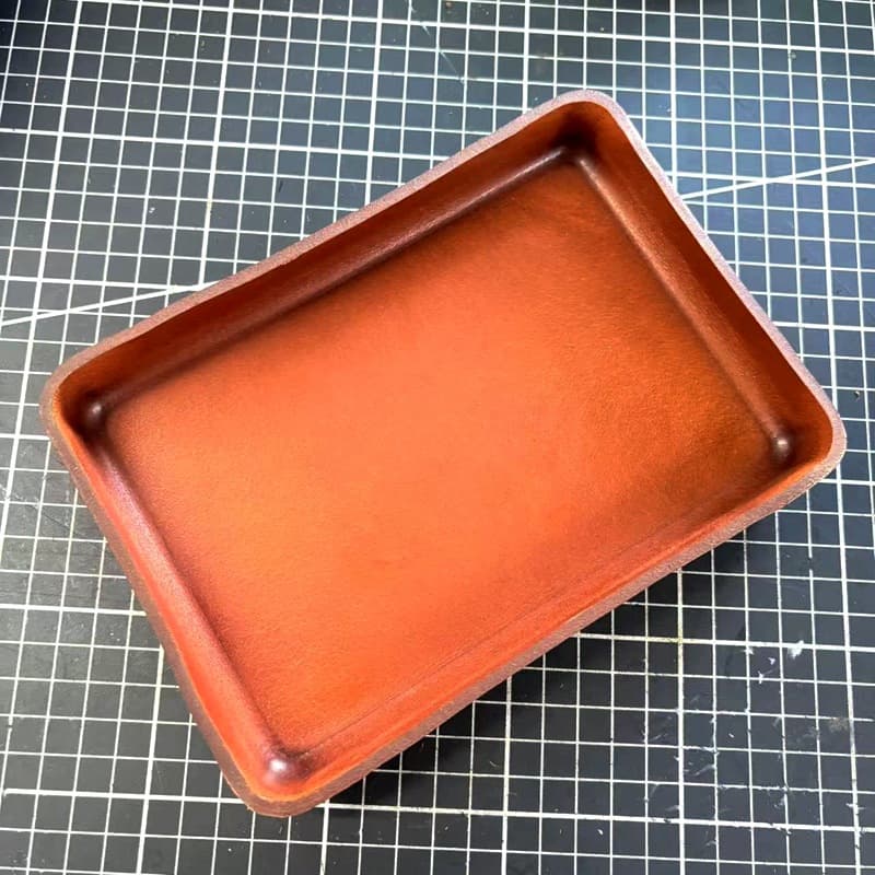 Antique Storage Tray Handmade Shaped Thick Leather Plate Straight Edge Organizer Entryway Desktop Leather Tray Valet Tray