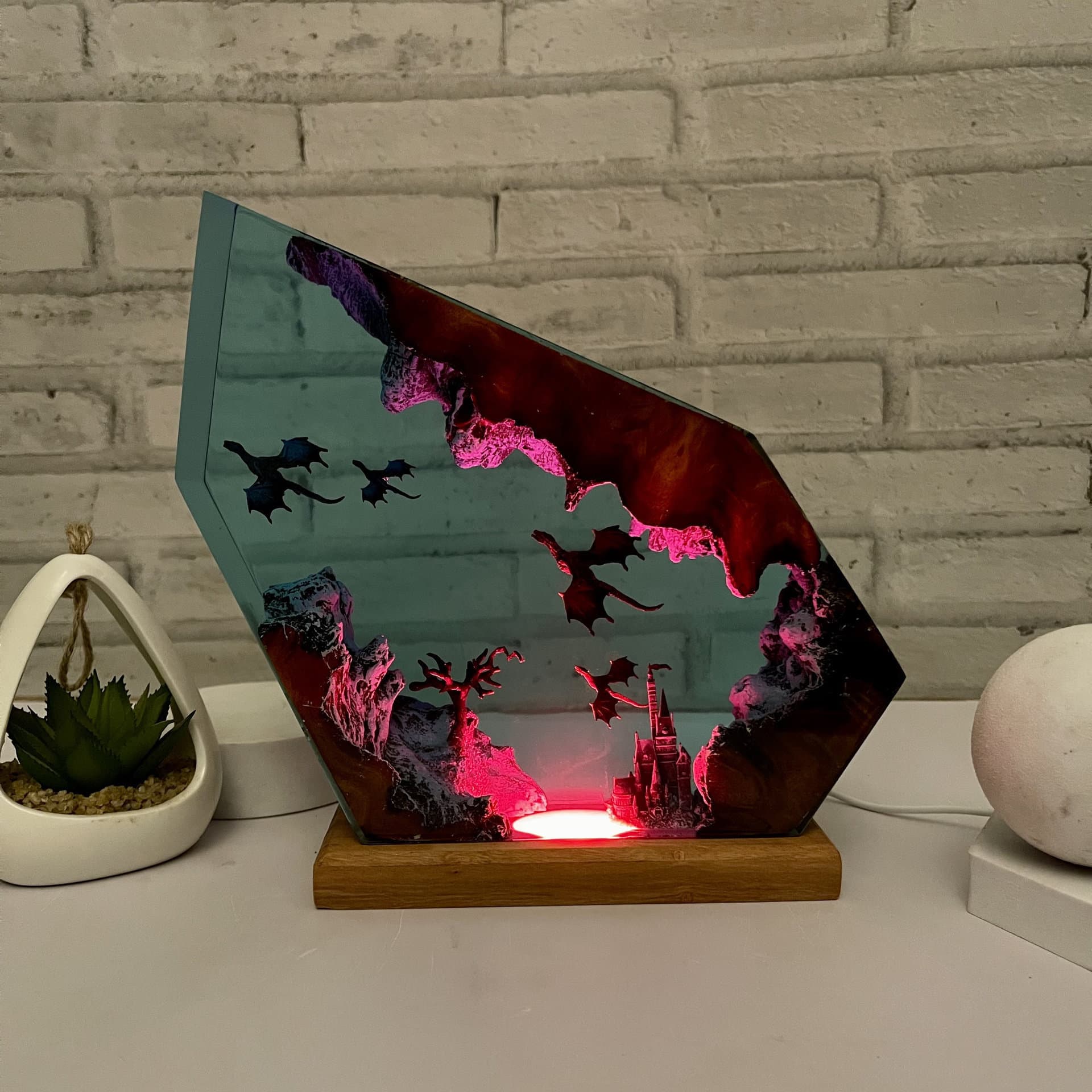 Fire Dragon and Ice Dragon Resin Lamp 3D Dragon Table Lamp Game of Thrones Dragon Lantern Lighting Home Decor Valentine's Day Gift