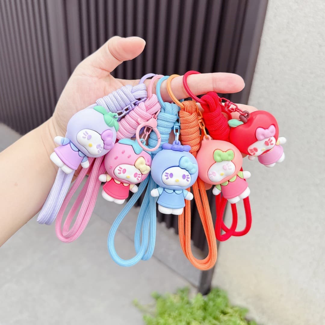 Cartoon Dress-Up Diary Hello Kitty Keychain Pendant with Swim Ring, Soft Rubber Toy Figure Accessory