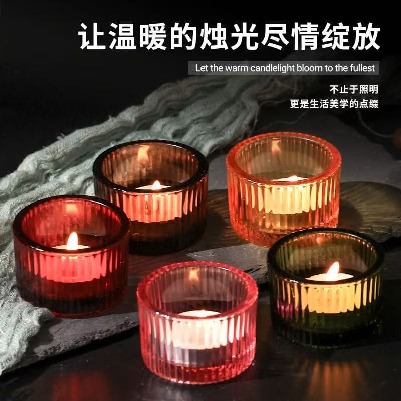 Ribbed Candle Holder Thick-Walled Aromatherapy Nordic Romantic Candlelight Dinner Home Glass Jar Candle Stand Home Decor