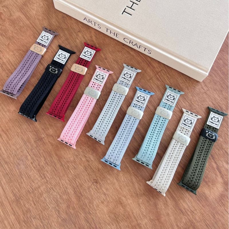Breathable Knit Cat Pattern Watch Band Compatible with Apple Watch Series 5/6/7/8/9/S10, Apple Watch Strap