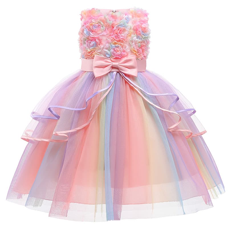 2021 Autumn New Arrival Children's Dress V-neck Cake Princess Dress Christmas Evening Gown for Kids