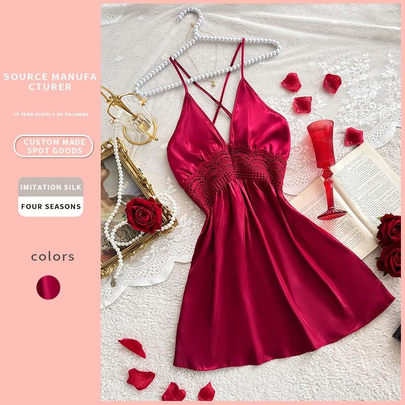 New Cross-Border Danny Lynn Plus Size Sexy Nightgown Hot Deep V Strap Sleepwear Women's Homewear Lingerie