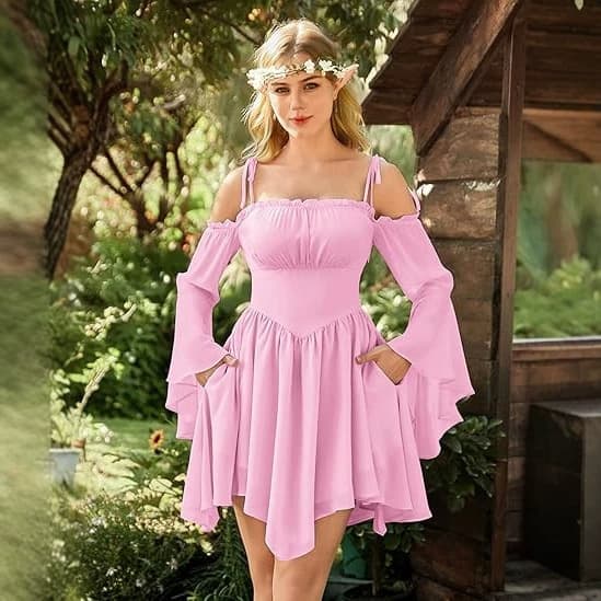 Amazon Cross-border European Fashion Elegant Solid Pleated Camisole Dress for Women, New Summer Off-Shoulder Long Sleeve Dress