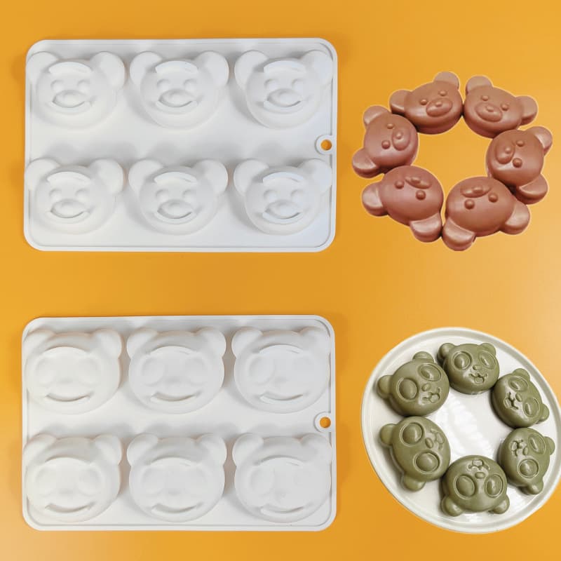 6-Cavity Cartoon Bear Head Mousse Cake Silicone Mold DIY Panda Head Handmade Soap Baby Food Steamed Cake Mold