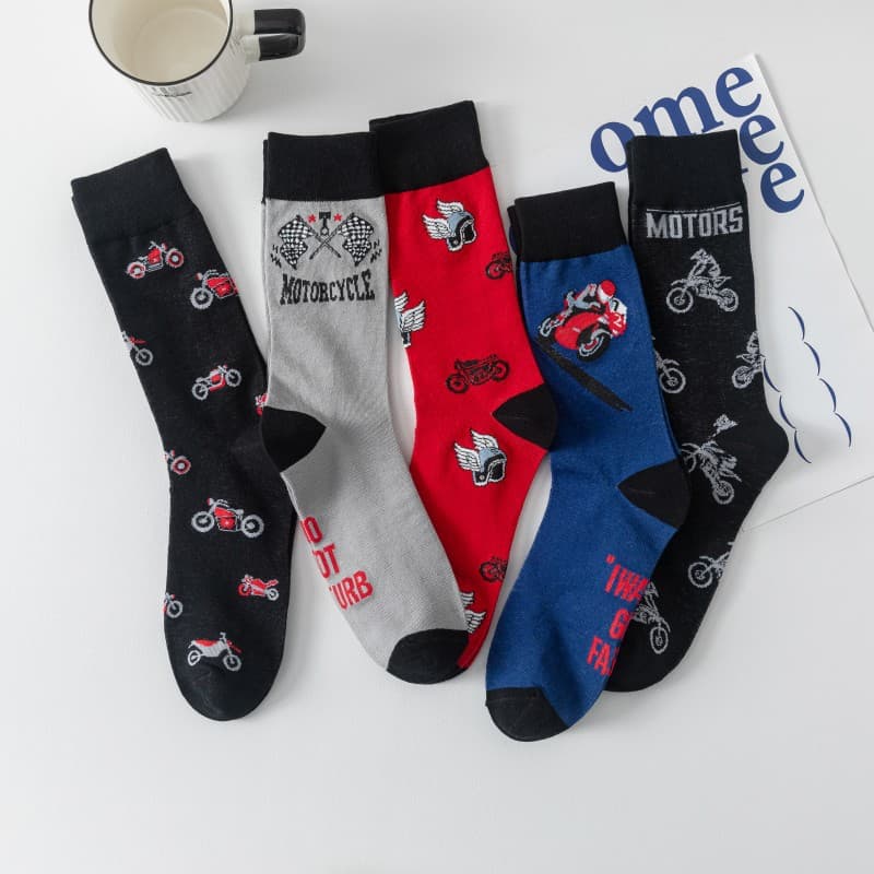 Cross-border trendy socks for men and women, big size happy socks, motorcycle socks, mid-calf socks