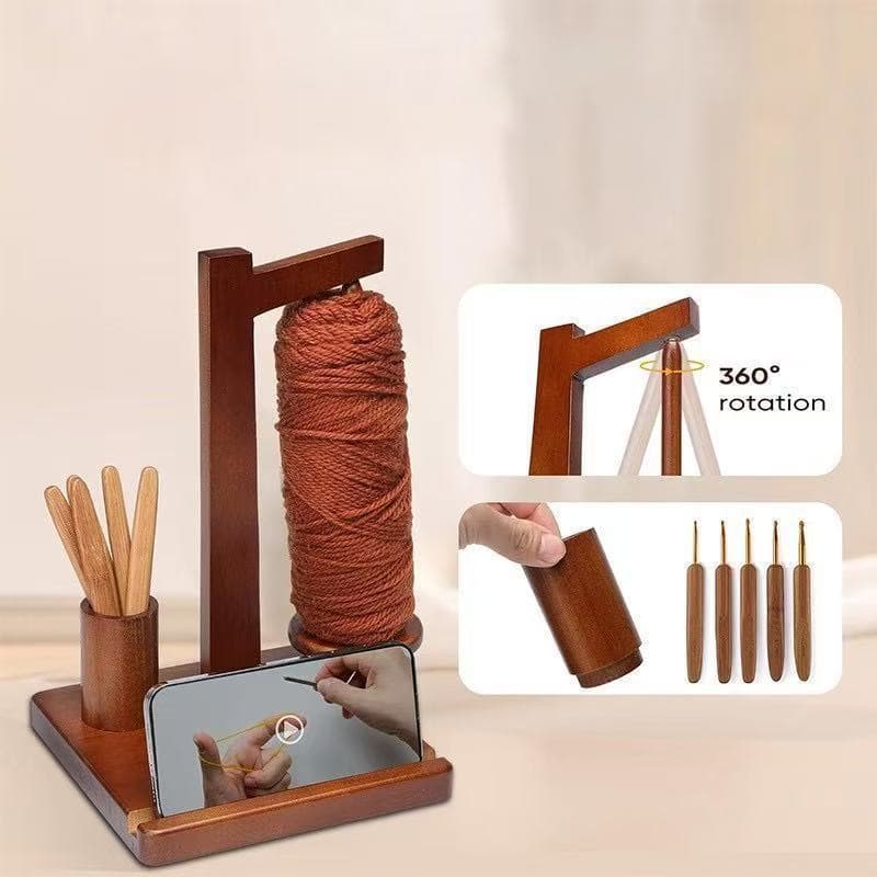 Wooden spool stand, rotatable hand knitting tool, yarn, crochet rack, solid wood mobile phone holder