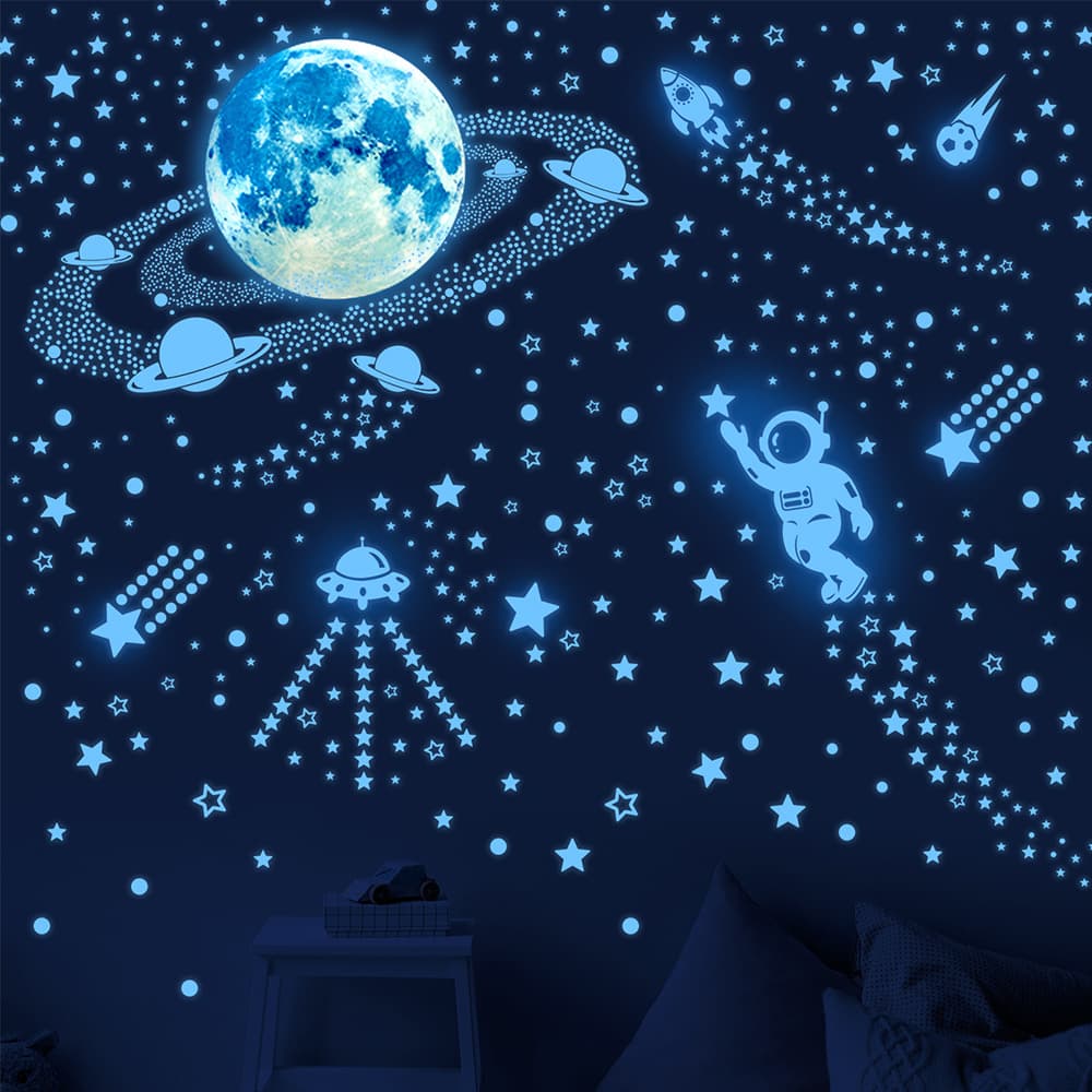 1521pcs Hot Glow-in-the-Dark Moon Astronaut Rocket Star Dot Kids Room Bedroom Fluorescent Wall Stickers