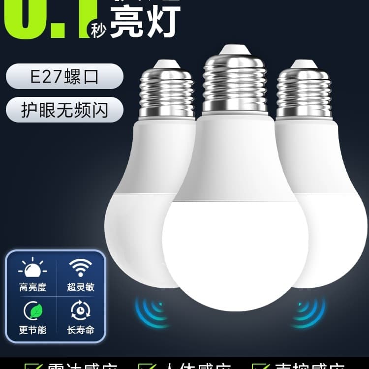Human body sensor lights, stairwell and corridor sound-activated lights, hallway and passageway smart sensor radar light-controlled household LED bulbs